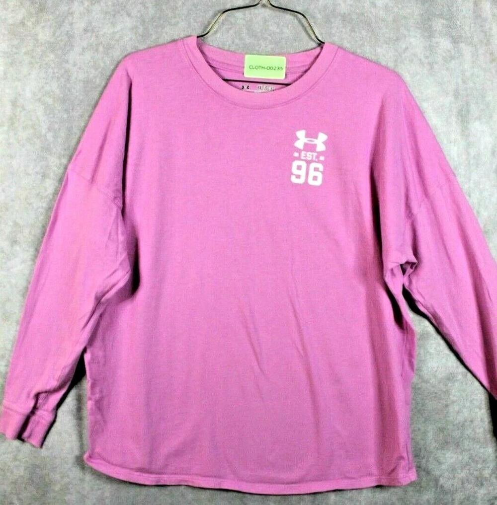 Under Armour Shirt Unisex Kids XL Pink Long Sleeve HeatGear Graphic Crewneck